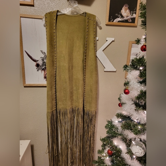 Crazy Train Fringe Studded Cardigan Vest in Olive green - Picture 1 of 3